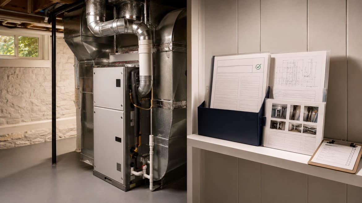 Boston Inspectional Services mechanical permit document alongside HVAC installation paperwork at a Greater Boston home